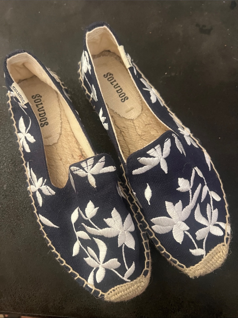 Soludos Navy Canvas Espadrille with White Floral Embroidery